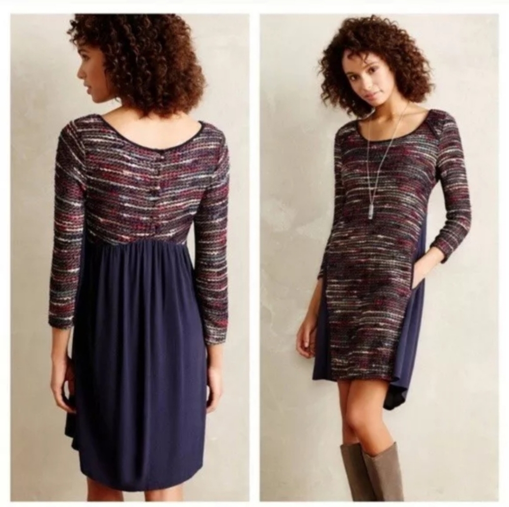 ANTHROPOLOGIE MAEVE STRIPE KNIT SWING DRESS MULTICOLOR WOMENS LARGE BOUCLE $138